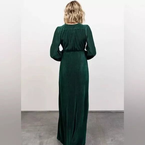 BALTIC BORN Forest Green VENUS Pleated Surplice Maxi Dress - Picture 3 of 10